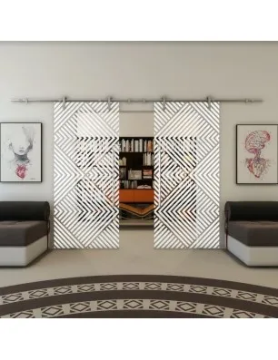 Glasschiebetür PIPE-LINE - Fineprint Model 140 Weiss auf Klarglas