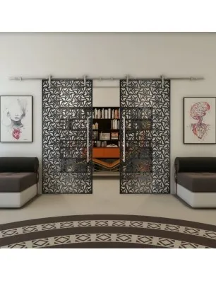 Glasschiebetür PIPE-LINE - Fineprint Model 180 Schwarz auf Klarglas