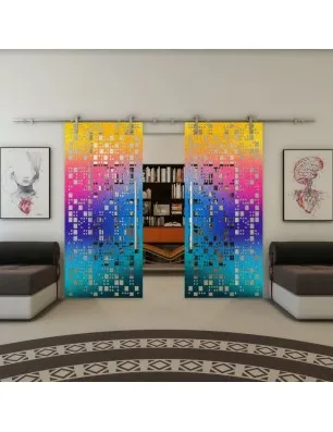 Glasschiebetür PIPE-LINE - Fineprint Model 190 Verlauf auf Klarglas