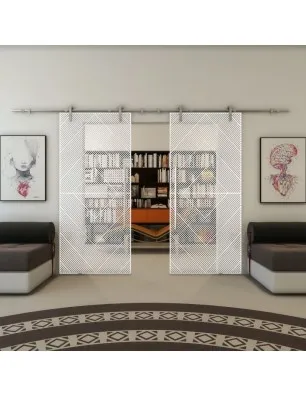 Glasschiebetür PIPE-LINE - Fineprint Model 194 Weiss auf Klarglas