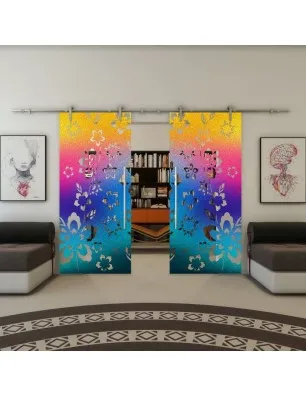 Glasschiebetür PIPE-LINE - Fineprint Model 199 Verlauf auf Klarglas