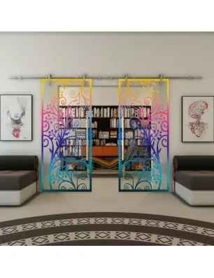 Glasschiebetür PIPE-LINE - Fineprint Model 204 Verlauf auf Klarglas