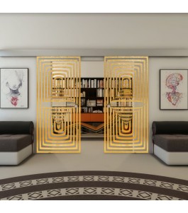 Glasschiebetür ECO-LINE - Fineprint Model 014 Gold auf Klarglas