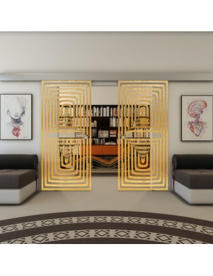 Glasschiebetür ECO-LINE - Fineprint Model 014 Gold auf Klarglas