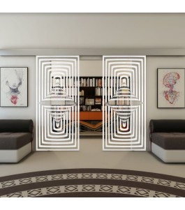 Glasschiebetür ECO-LINE - Fineprint Model 014 Weiss auf Klarglas