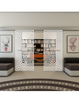 Glasschiebetür ECO-LINE - Fineprint Model 014 Weiss auf Klarglas