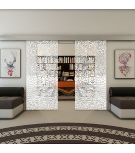 Glasschiebetür ECO-LINE - Fineprint Model 015 Weiss auf Klarglas