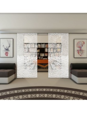 Glasschiebetür ECO-LINE - Fineprint Model 015 Weiss auf Klarglas
