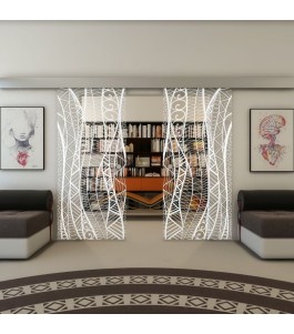 Glasschiebetür ECO-LINE - Fineprint Model 040 Weiss auf Klarglas