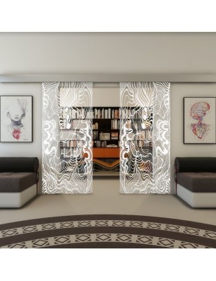 Glasschiebetür ECO-LINE - Fineprint Model 056 Weiss auf Klarglas