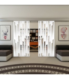 Glasschiebetür ECO-LINE - Fineprint Model 067 Weiss auf Klarglas