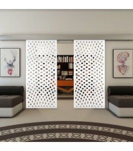 Glasschiebetür ECO-LINE - Fineprint Model 068 Weiss auf Klarglas