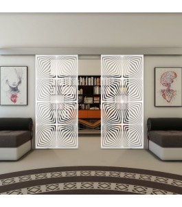 Glasschiebetür ECO-LINE - Fineprint Model 069 Weiss auf Klarglas