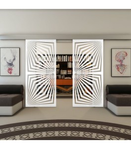 Glasschiebetür ECO-LINE - Fineprint Model 070 Weiss auf Klarglas