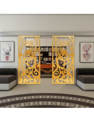 Glasschiebetür ECO-LINE - Fineprint Model 112 Gold auf Klarglas