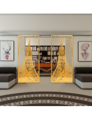 Glasschiebetür ECO-LINE - Fineprint Model 132 Gold auf Klarglas