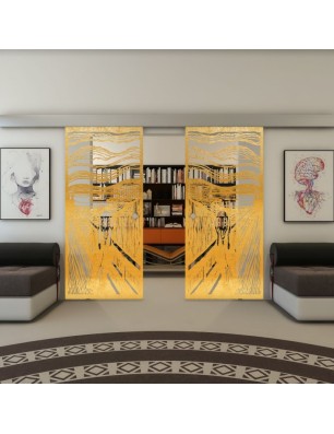 Glasschiebetür ECO-LINE - Fineprint Model 133 Gold auf Klarglas