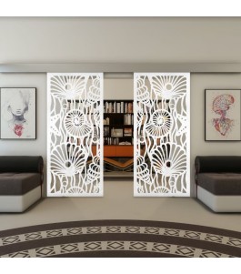 Glasschiebetür ECO-LINE - Fineprint Model 165 Weiss auf Klarglas