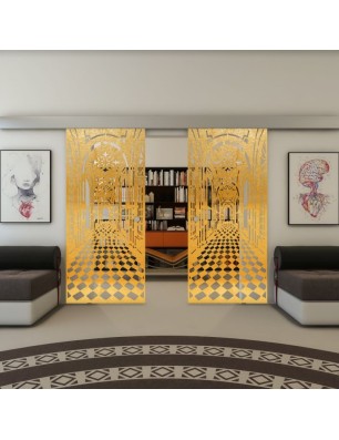 Glasschiebetür ECO-LINE - Fineprint Model 181 Gold auf Klarglas