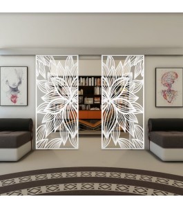 Glasschiebetür ECO-LINE - Fineprint Model 184 Weiss auf Klarglas