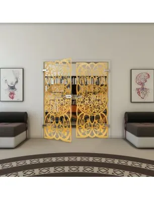 Ganzglastür - Fineprint Model 100 Gold auf Klarglas