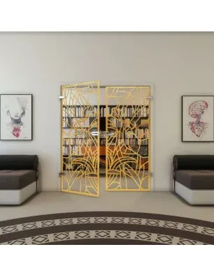 Ganzglastür - Fineprint Model 148 Gold auf Klarglas