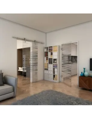 Glasschiebetür PIPE-LINE - Fineprint Model 019 Schwarz auf Klarglas