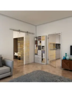 Glasschiebetür PIPE-LINE - Fineprint Model 019 Gold auf Klarglas