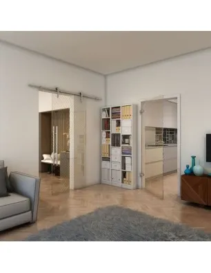 Glasschiebetür PIPE-LINE - Fineprint Model 028 Gold auf Klarglas