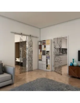 Glasschiebetür PIPE-LINE - Fineprint Model 089 Schwarz auf Klarglas