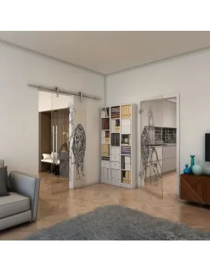 Glasschiebetür PIPE-LINE - Fineprint Model 117 Schwarz auf Klarglas