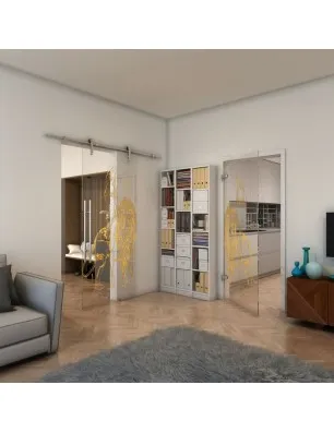 Glasschiebetür PIPE-LINE - Fineprint Model 117 Gold auf Klarglas