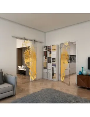 Glasschiebetür PIPE-LINE - Fineprint Model 122 Gold auf Klarglas