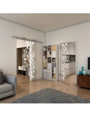 Glasschiebetür PIPE-LINE - Fineprint Model 166 Weiss auf Klarglas