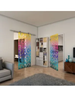 Glasschiebetür PIPE-LINE - Fineprint Model 183 Verlauf auf Klarglas