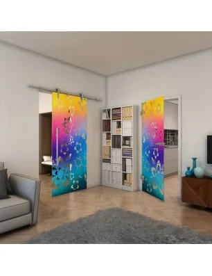 Glasschiebetür PIPE-LINE - Fineprint Model 199 Verlauf auf Klarglas