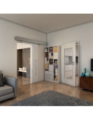 Glasschiebetür ECO-LINE - Fineprint Model 001 Weiss auf Klarglas