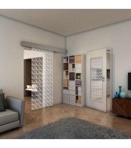 Glasschiebetür ECO-LINE - Fineprint Model 003 Weiss auf Klarglas