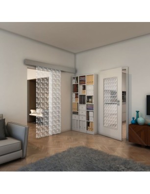 Glasschiebetür ECO-LINE - Fineprint Model 003 Weiss auf Klarglas