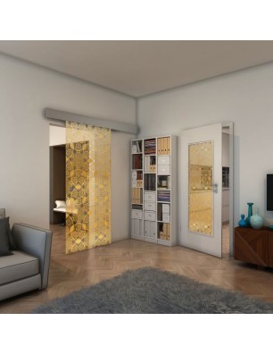 Glasschiebetür ECO-LINE - Fineprint Model 005 Gold auf Klarglas