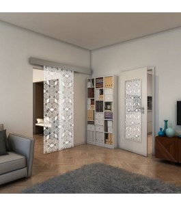 Glasschiebetür ECO-LINE - Fineprint Model 005 Weiss auf Klarglas