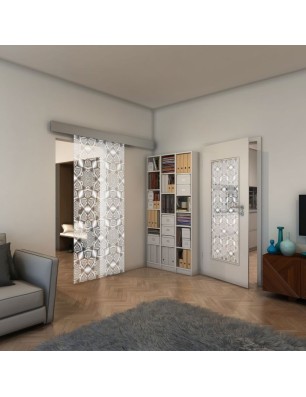 Glasschiebetür ECO-LINE - Fineprint Model 005 Weiss auf Klarglas