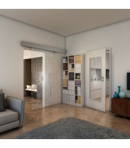 Glasschiebetür ECO-LINE - Fineprint Model 006 Weiss auf Klarglas