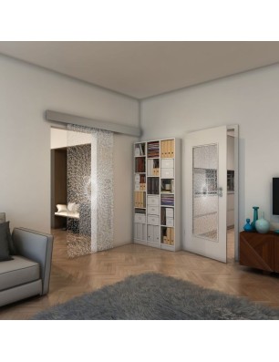 Glasschiebetür ECO-LINE - Fineprint Model 006 Weiss auf Klarglas