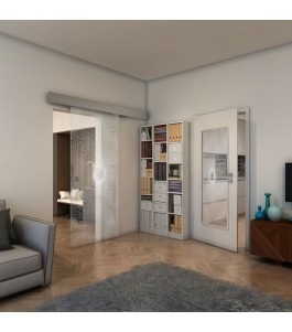 Glasschiebetür ECO-LINE - Fineprint Model 007 Weiss auf Klarglas