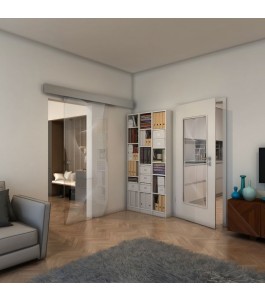 Glasschiebetür ECO-LINE - Fineprint Model 009 Weiss auf Klarglas