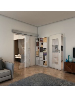 Glasschiebetür ECO-LINE - Fineprint Model 009 Weiss auf Klarglas