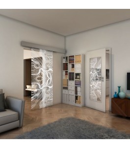 Glasschiebetür ECO-LINE - Fineprint Model 010 Weiss auf Klarglas