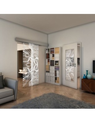 Glasschiebetür ECO-LINE - Fineprint Model 010 Weiss auf Klarglas