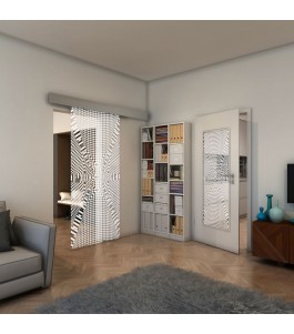 Glasschiebetür ECO-LINE - Fineprint Model 011 Weiss auf Klarglas